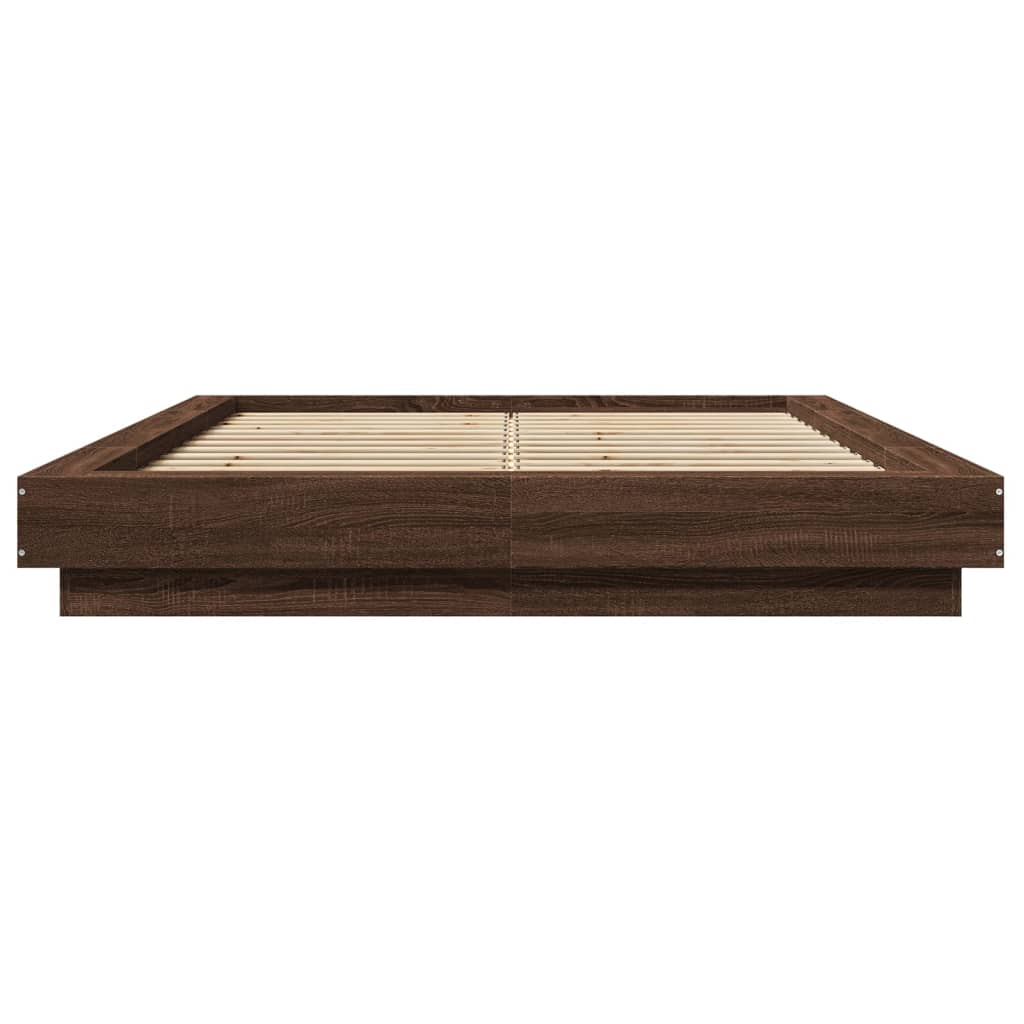 Bettgestell mit LED Braun Eichen-Optik 135x190 cm Holzwerkstoff