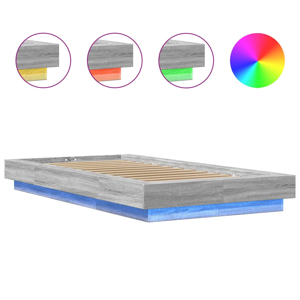 Bettgestell mit LED Grau Sonoma 90x190 cm Holzwerkstoff