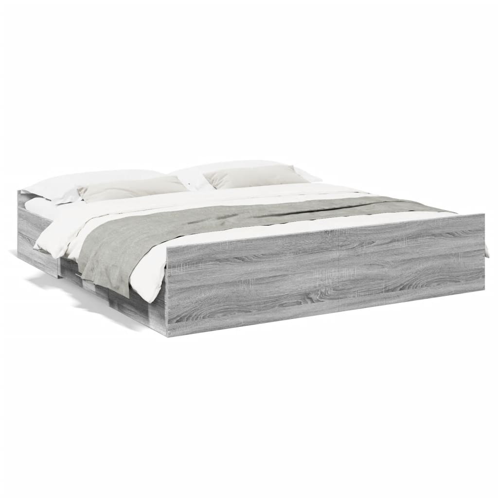 Bettgestell mit Schubladen Grau Sonoma 200x200cm Holzwerkstoff