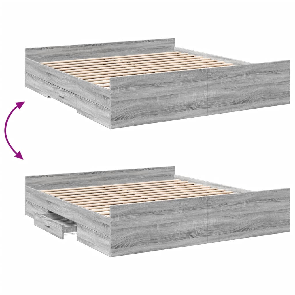 Bettgestell mit Schubladen Grau Sonoma 180x200cm Holzwerkstoff