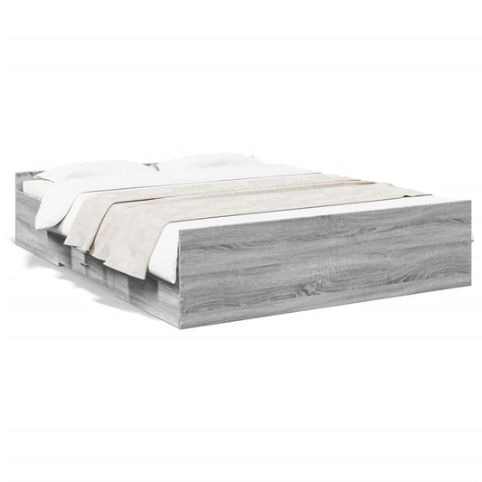 Bettgestell mit Schubladen Grau Sonoma 150x200 cm Holzwerkstoff
