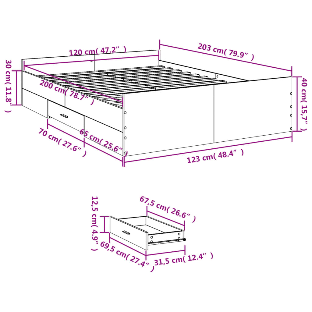 Bettgestell mit Schubladen Braun Eichen-Optik 120x200 cm
