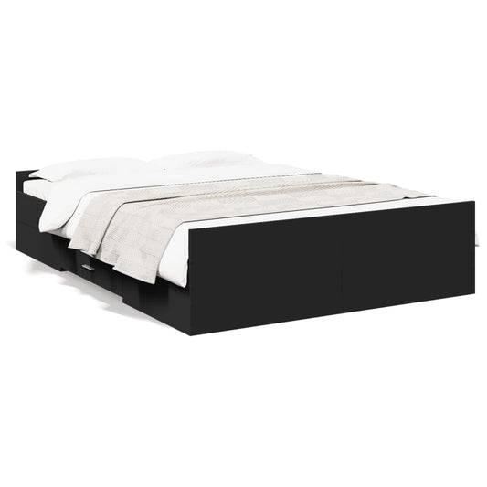 Bettgestell mit Schubladen Schwarz 135x190 cm Holzwerkstoff