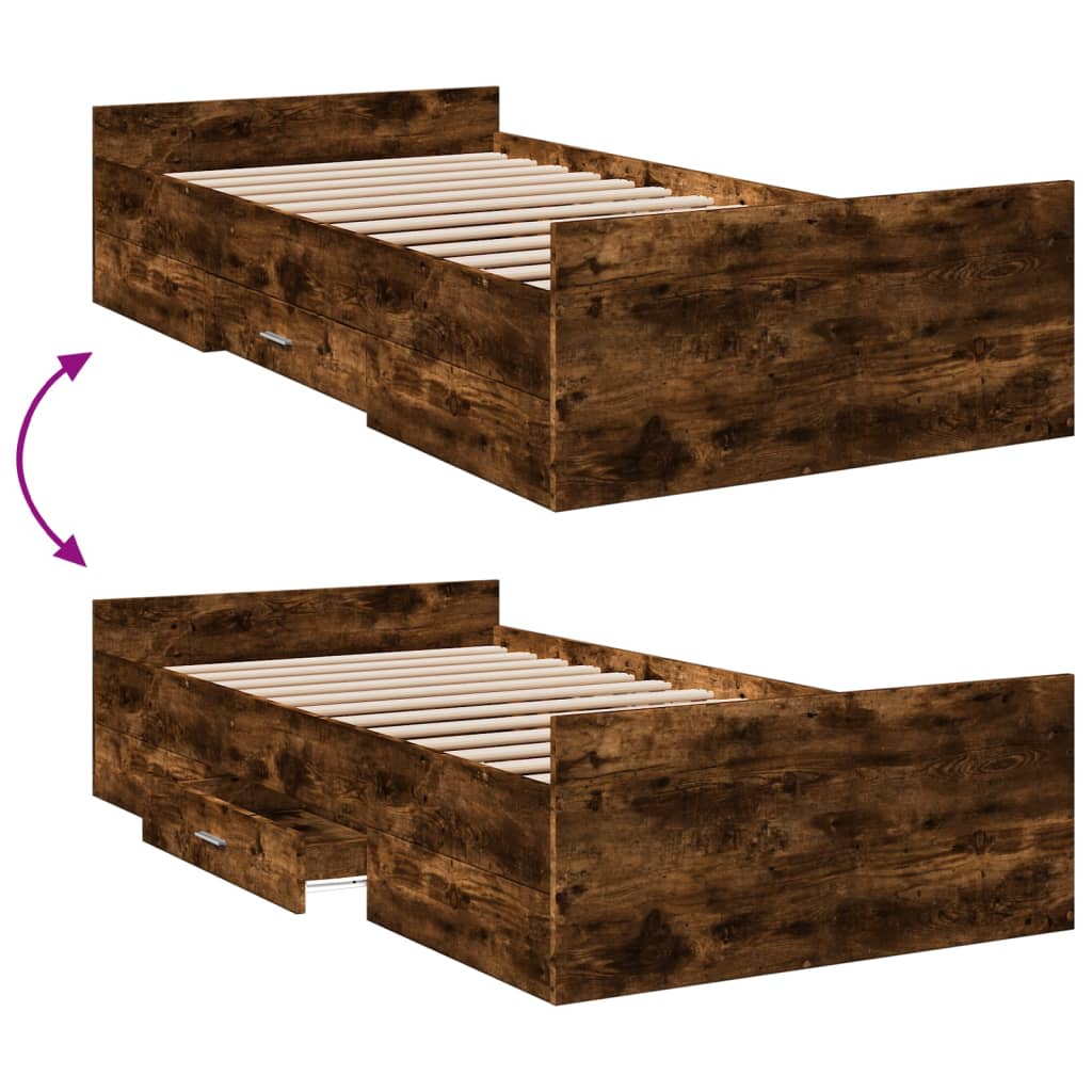 Bettgestell mit Schubladen Räuchereiche 75x190 cm Holzwerkstoff