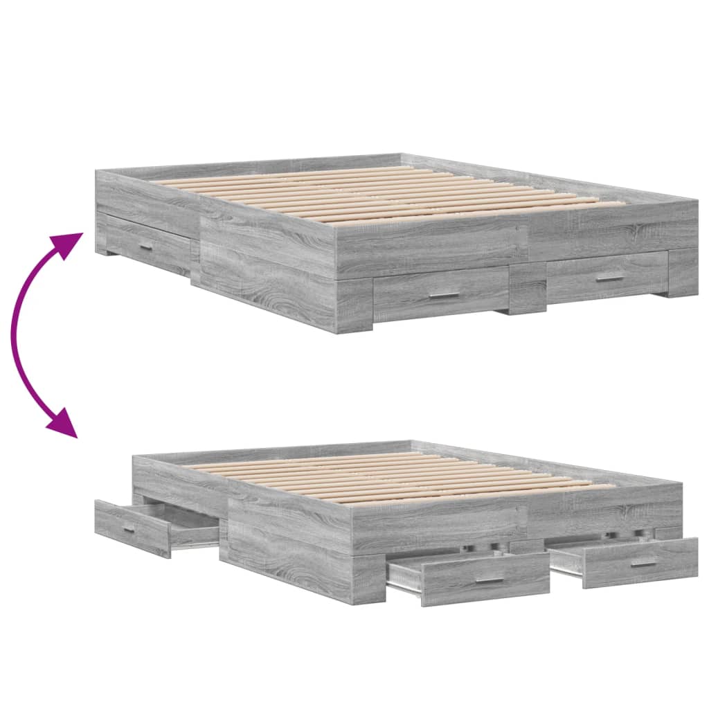 Bettgestell mit Schubladen Grau Sonoma 140x190 cm Holzwerkstoff