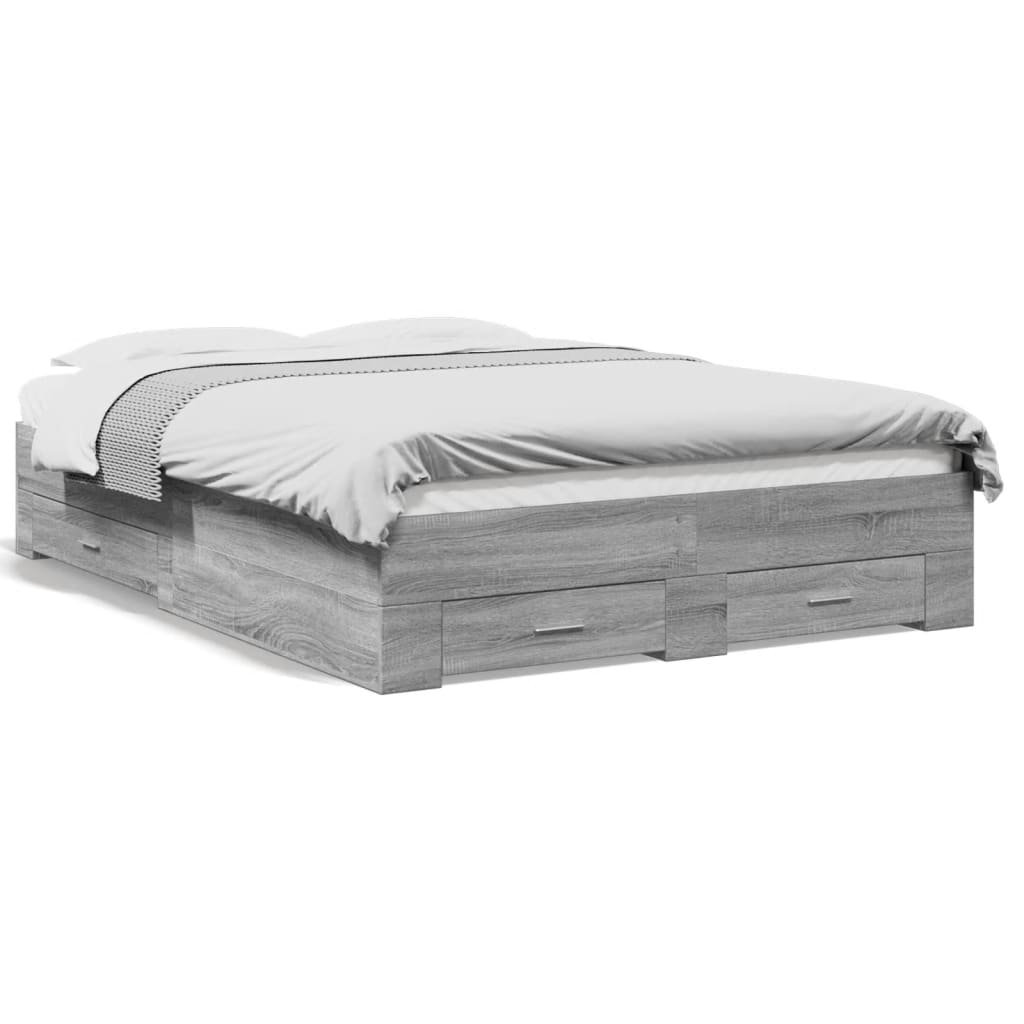 Bettgestell mit Schubladen Grau Sonoma 140x190 cm Holzwerkstoff