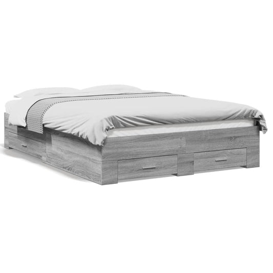 Bettgestell mit Schubladen Grau Sonoma 140x190 cm Holzwerkstoff