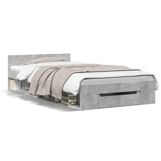 Bettgestell mit Schublade Betongrau 75x190 cm Holzwerkstoff