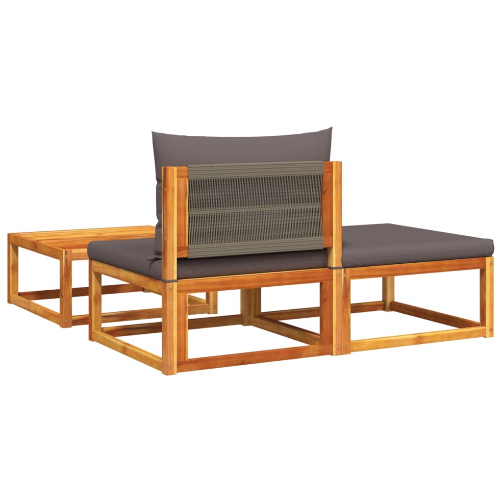 3-tlg. Gartensofa-Set mit Kissen Holz Akazie & Seil