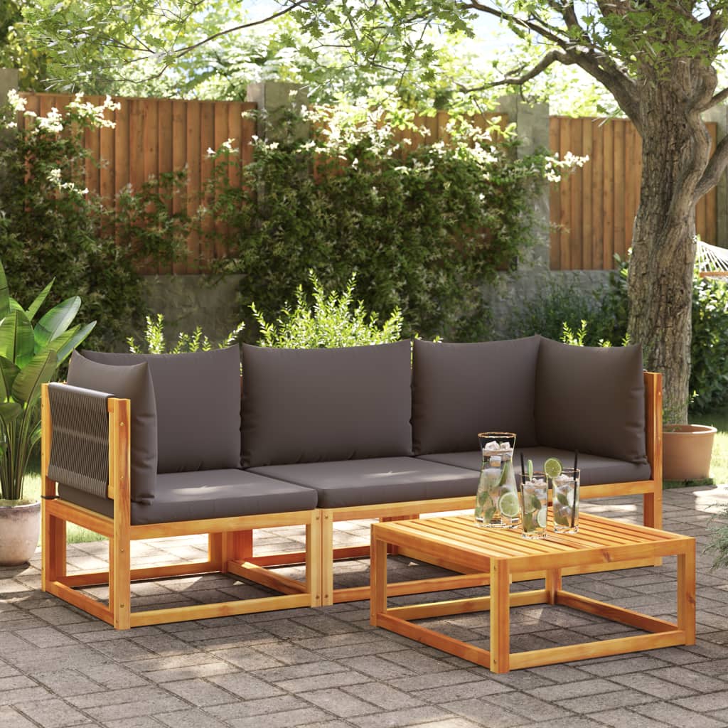 3-tlg. Gartensofa-Set mit Kissen Holz Akazie & Seil
