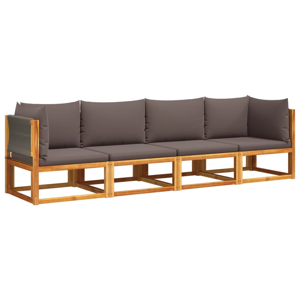 4-tlg. Gartensofa-Set mit Kissen Holz Akazie & Seil