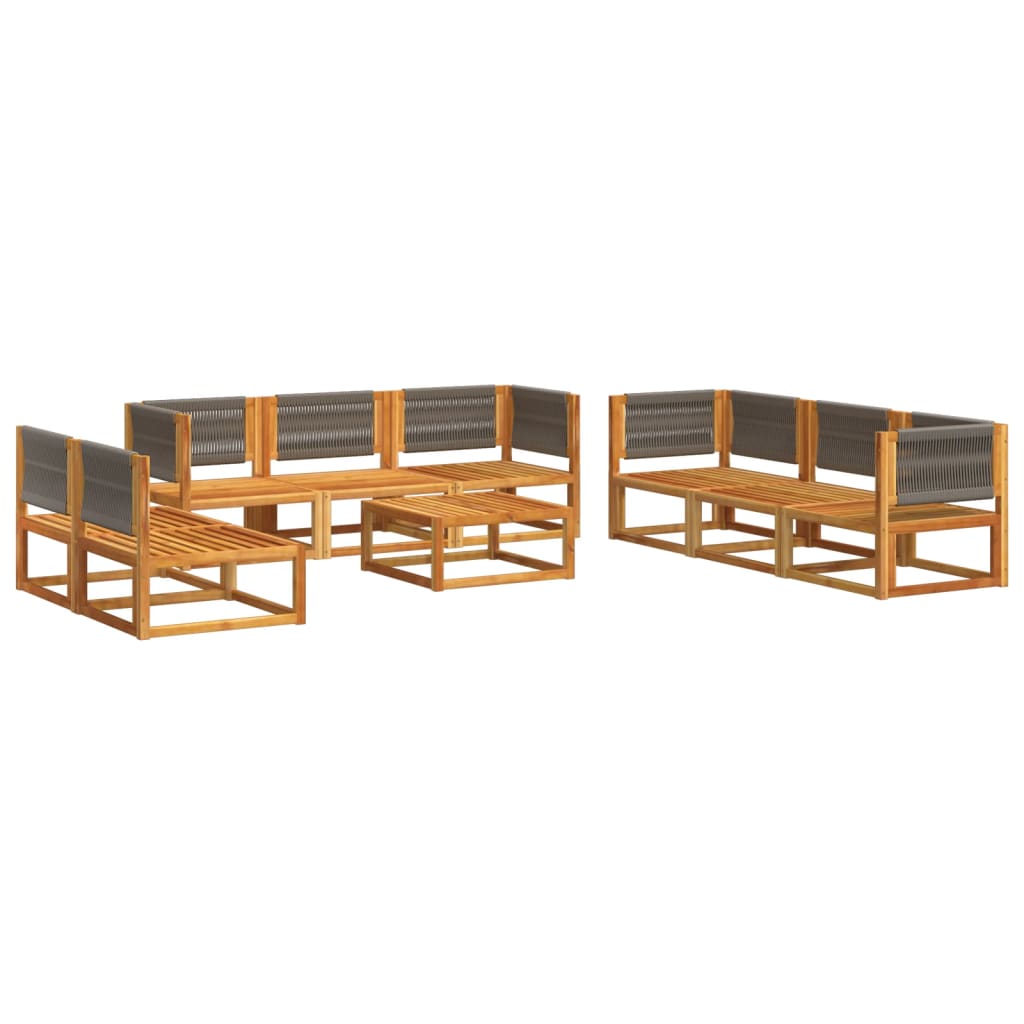 9-tlg. Gartensofa-Set mit Kissen Holz Akazie & Seil