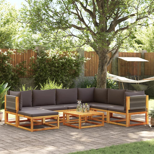 8-tlg. Gartensofa-Set mit Kissen Holz Akazie & Seil