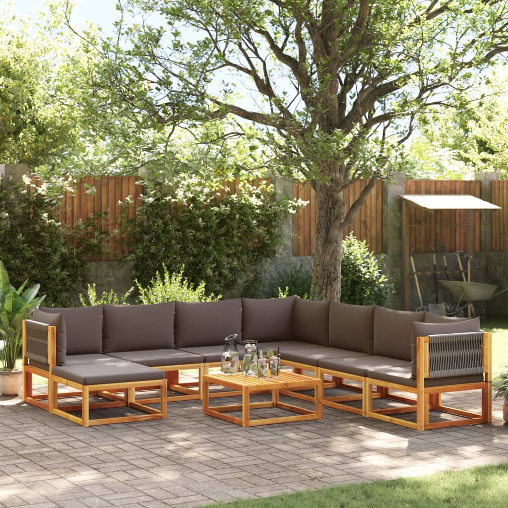 9-tlg. Gartensofa-Set mit Kissen Holz Akazie & Seil