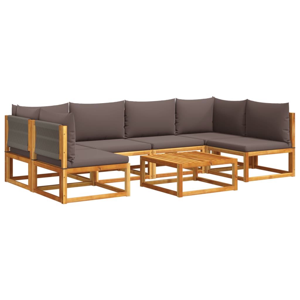 7-tlg. Gartensofa-Set mit Kissen Holz Akazie & Seil