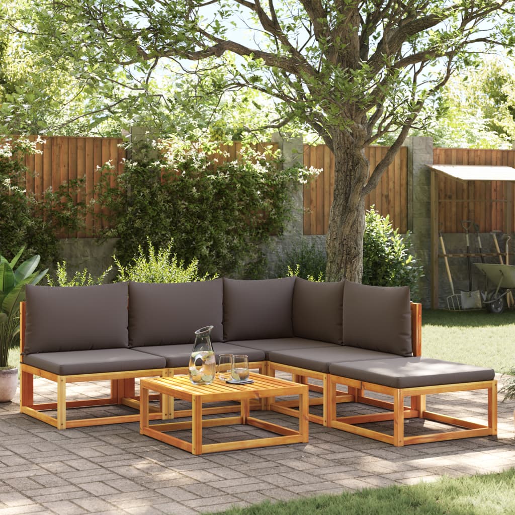 6-tlg. Gartensofa-Set mit Kissen Holz Akazie & Seil