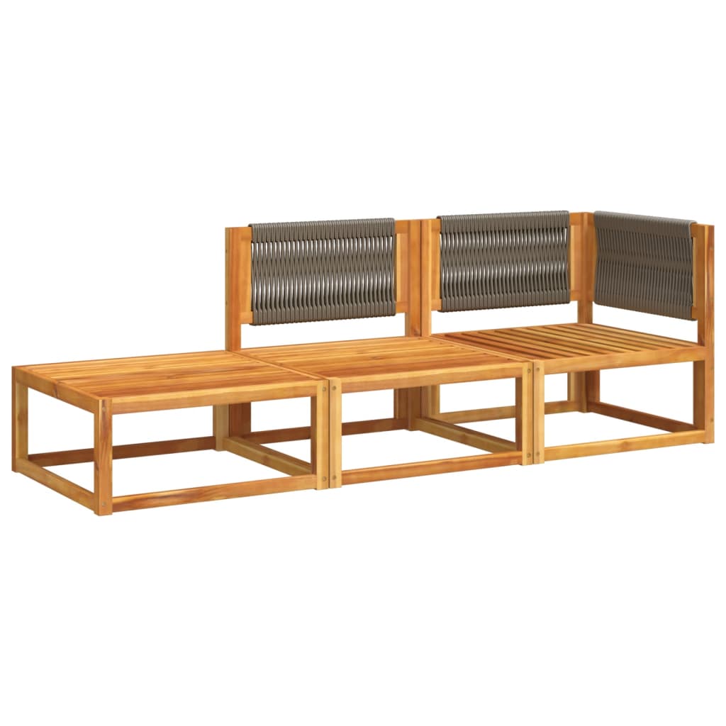 3-tlg. Gartensofa-Set mit Kissen Holz Akazie & Seil