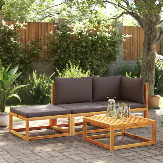 3-tlg. Gartensofa-Set mit Kissen Holz Akazie & Seil