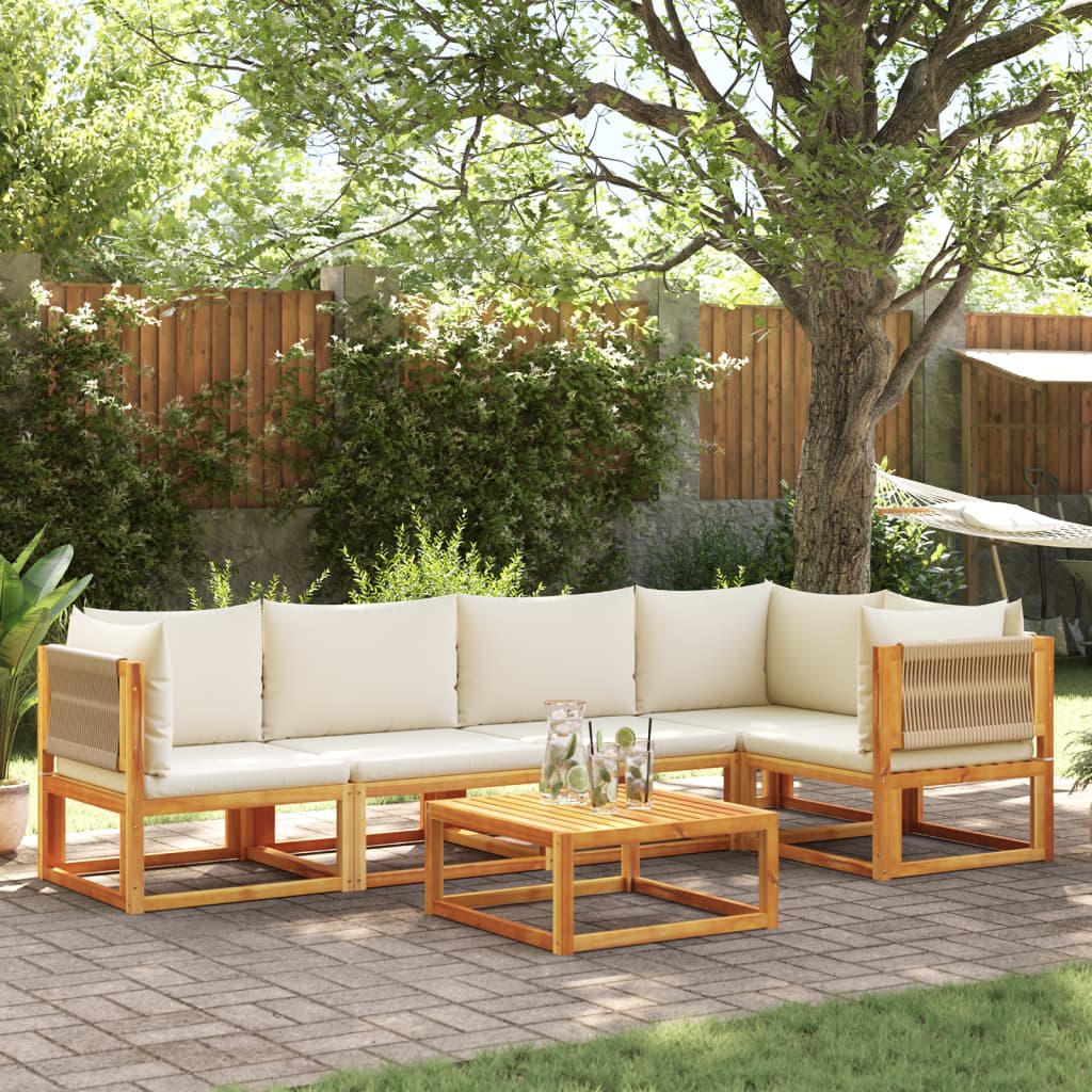 6-tlg. Gartensofa-Set mit Kissen Holz Akazie & Seil