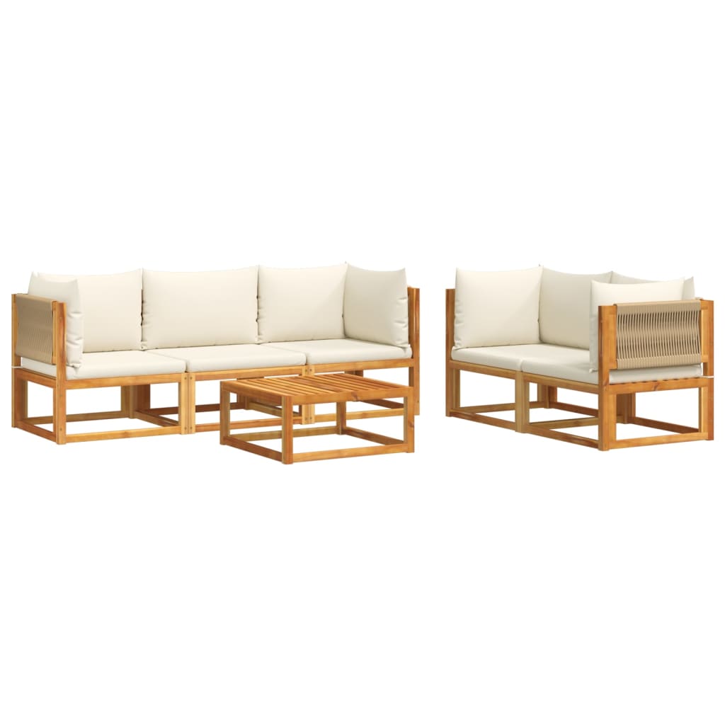 6-tlg. Gartensofa-Set mit Kissen Holz Akazie & Seil