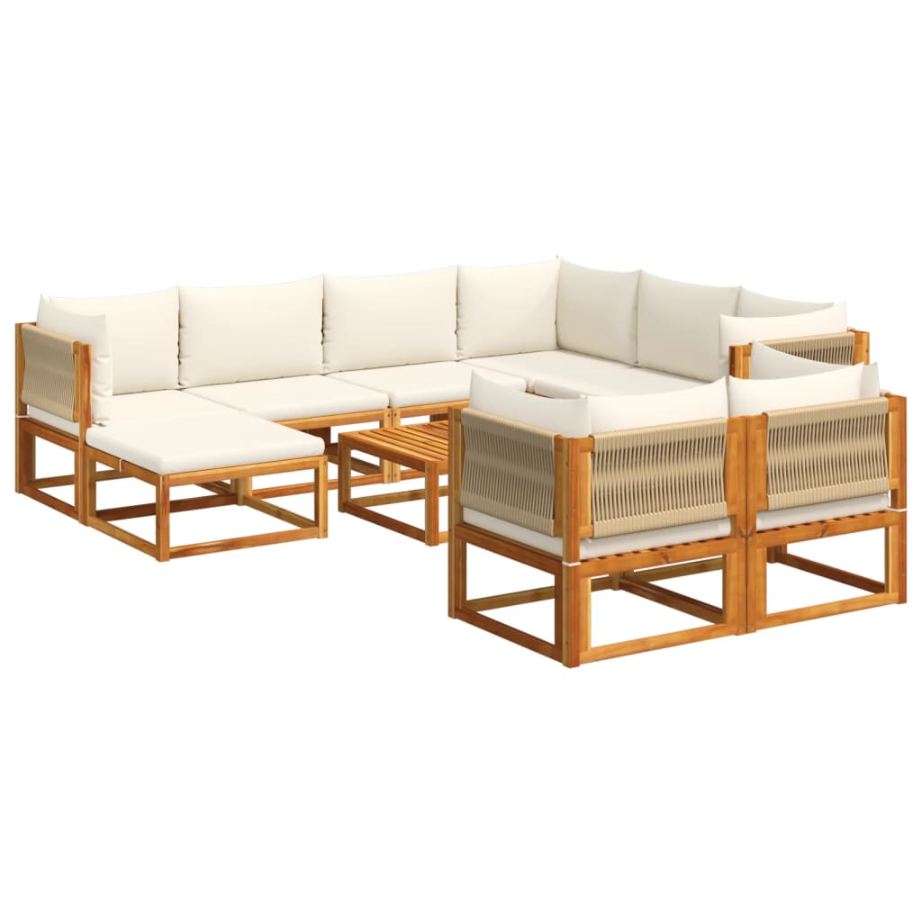10-tlg. Gartensofa-Set mit Kissen Holz Akazie & Seil