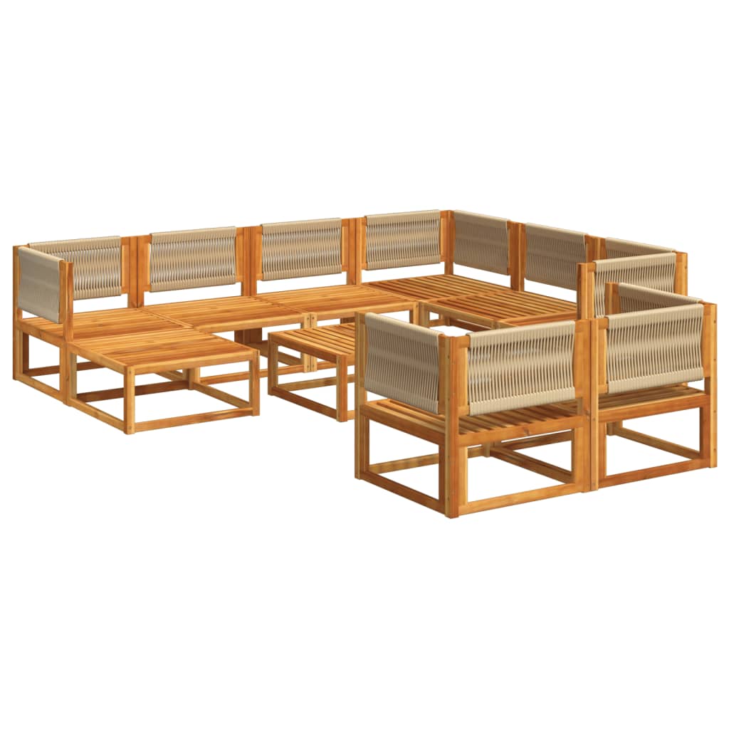 10-tlg. Gartensofa-Set mit Kissen Holz Akazie & Seil