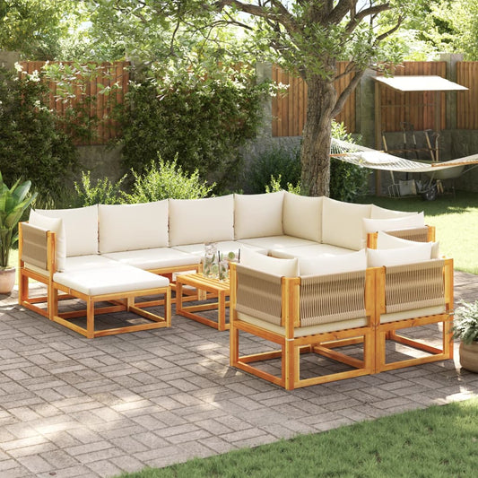 10-tlg. Gartensofa-Set mit Kissen Holz Akazie & Seil