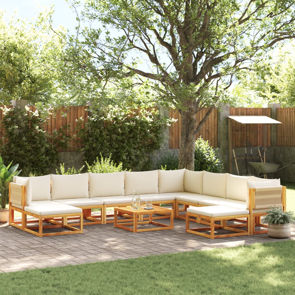 11-tlg. Gartensofa-Set mit Kissen Holz Akazie & Seil