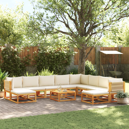 11-tlg. Gartensofa-Set mit Kissen Holz Akazie & Seil