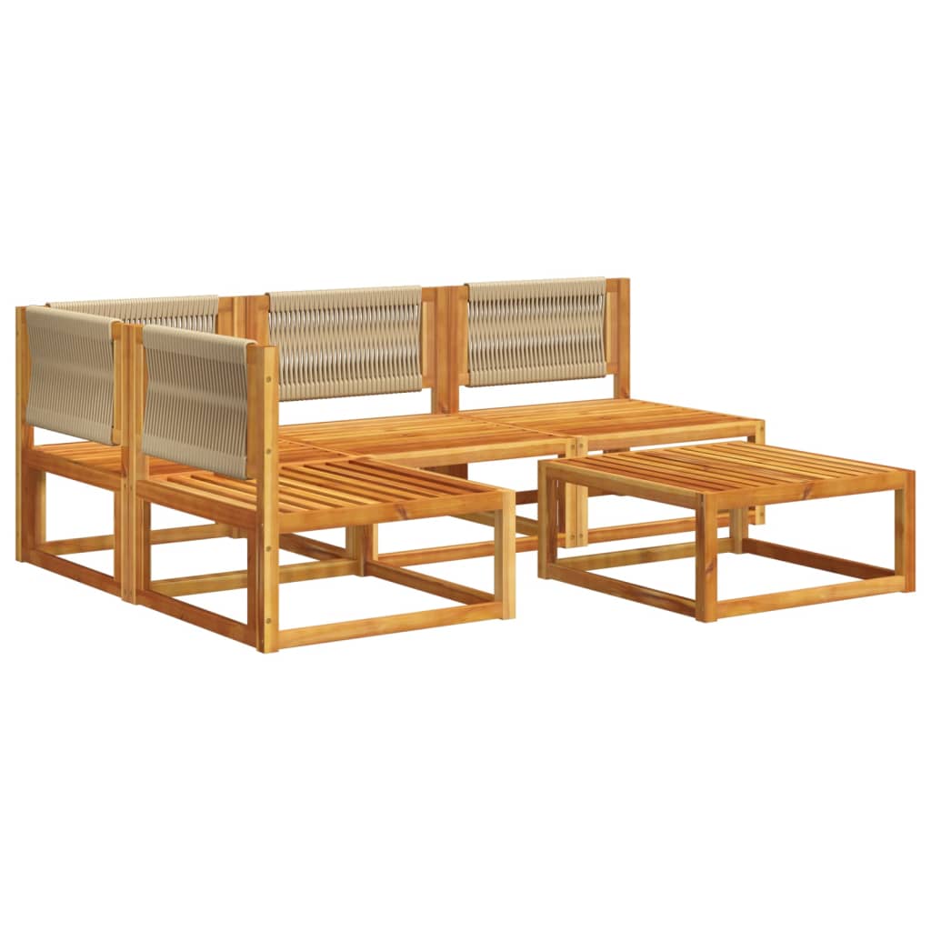 5-tlg. Gartensofa-Set mit Kissen Holz Akazie & Seil