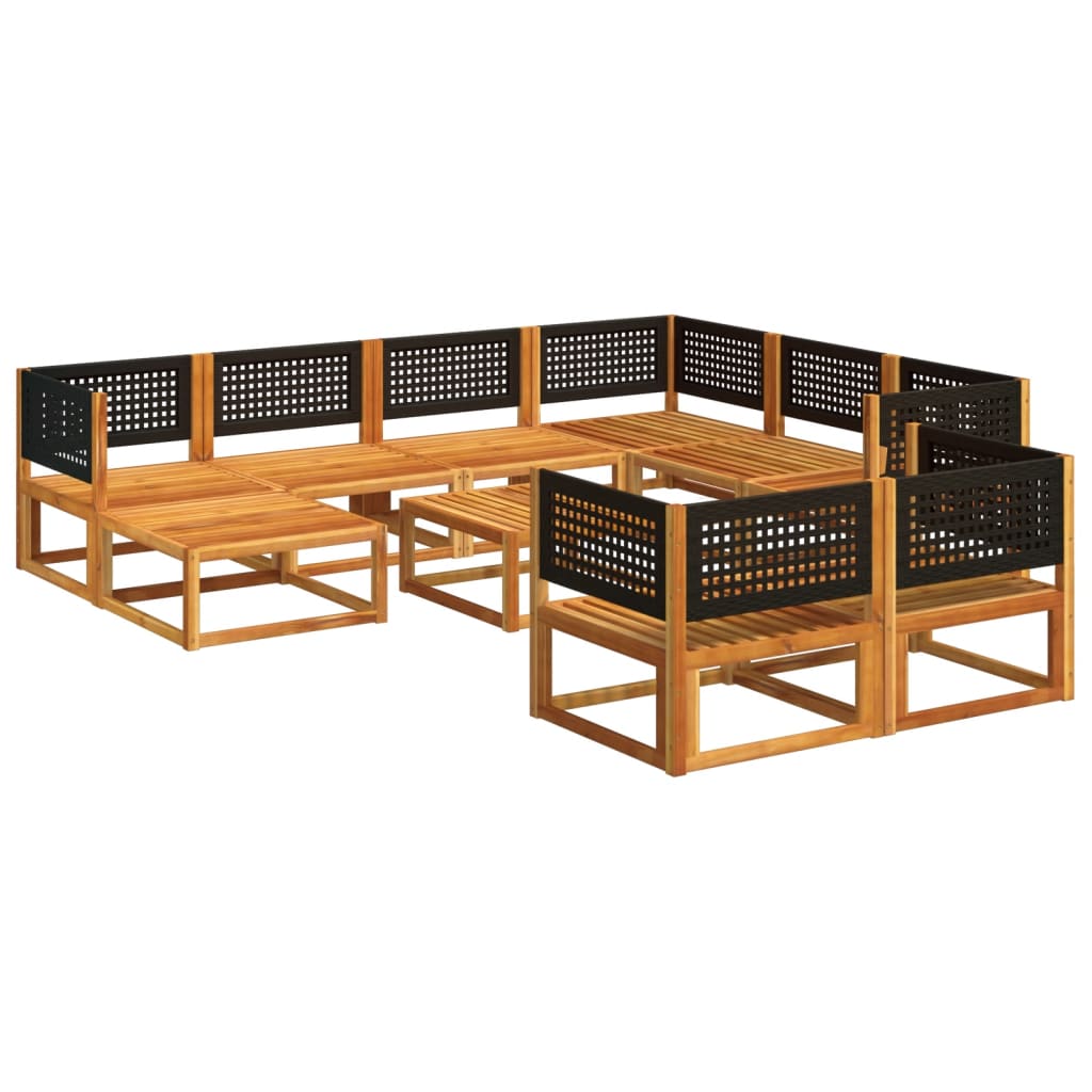 10-tlg. Gartensofa-Set mit Kissen Holz Akazie & Rattan