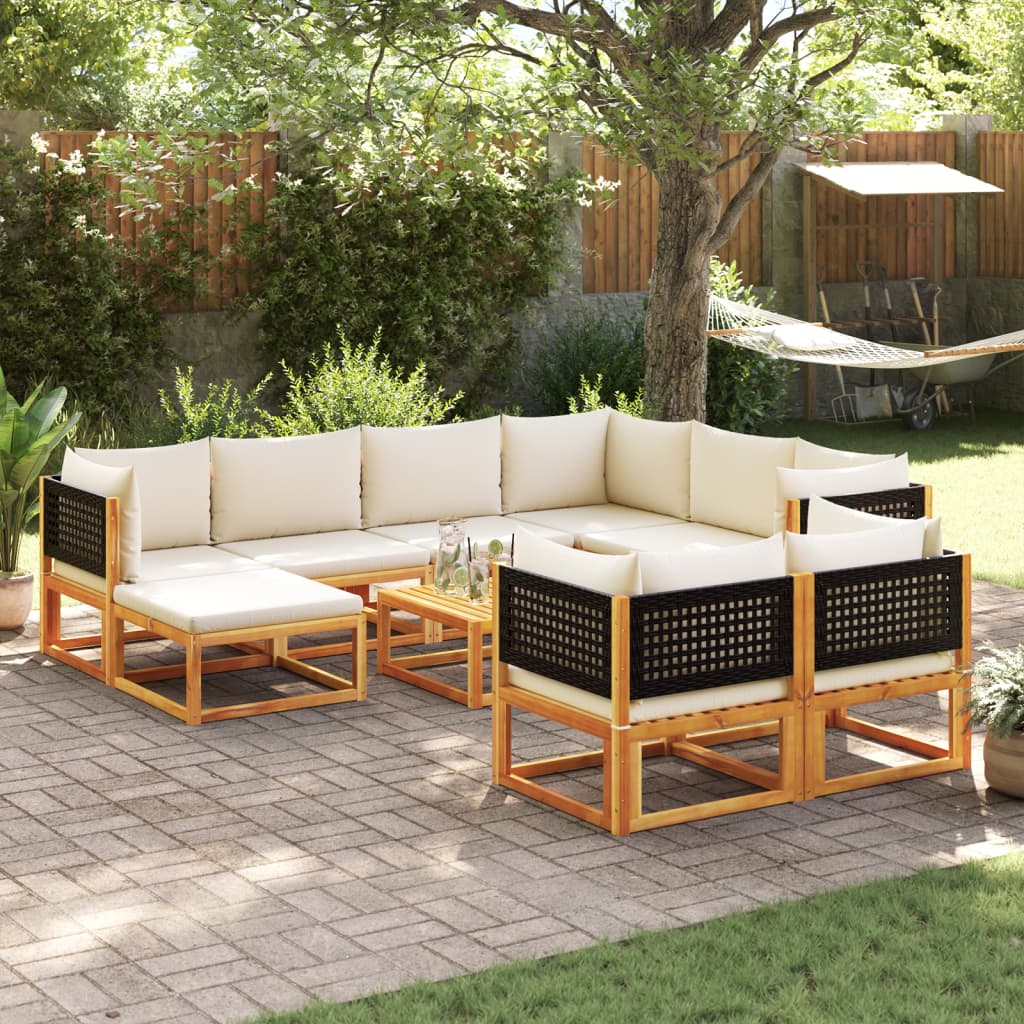 10-tlg. Gartensofa-Set mit Kissen Holz Akazie & Rattan