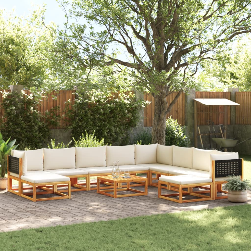 11-tlg. Gartensofa-Set mit Kissen Holz Akazie & Rattan