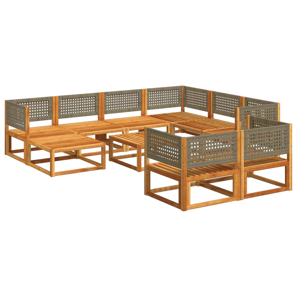 10-tlg. Gartensofa-Set mit Kissen Holz Akazie & Rattan