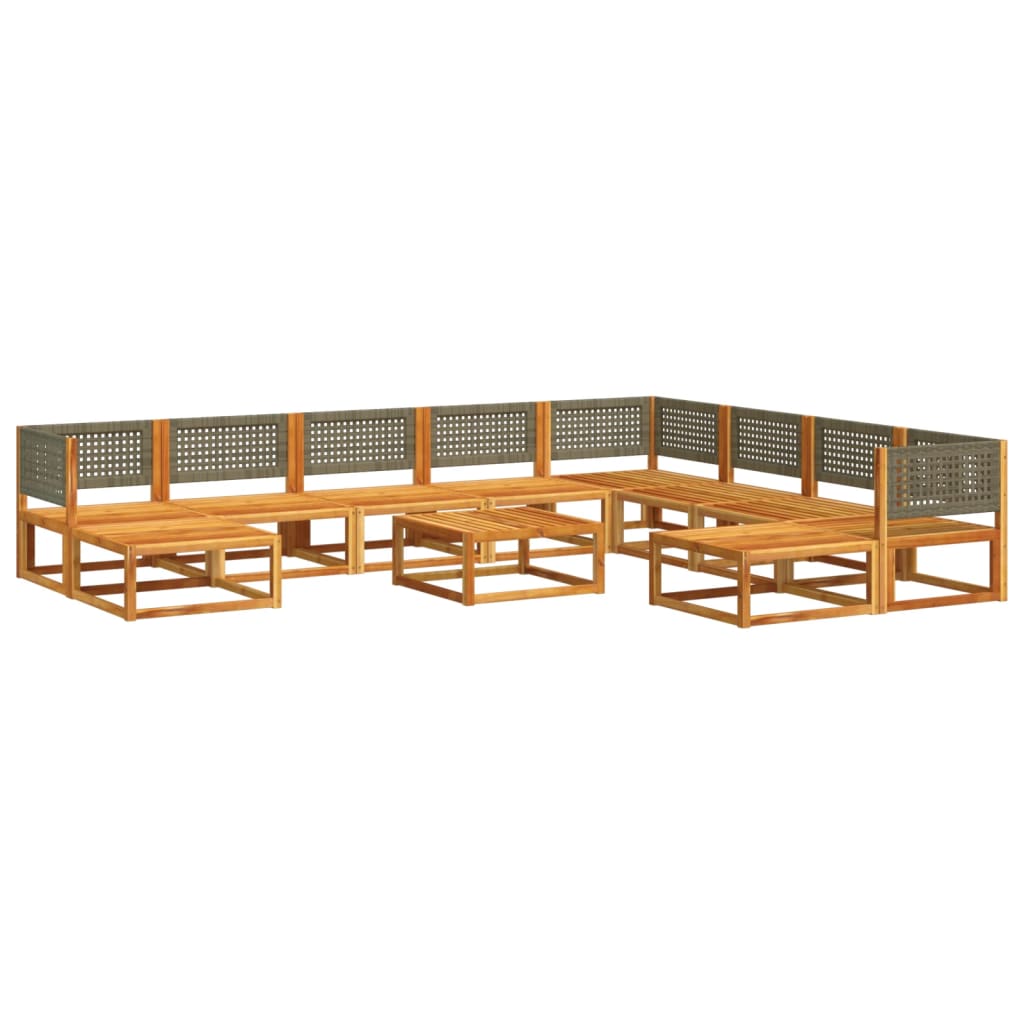 11-tlg. Gartensofa-Set mit Kissen Holz Akazie & Rattan