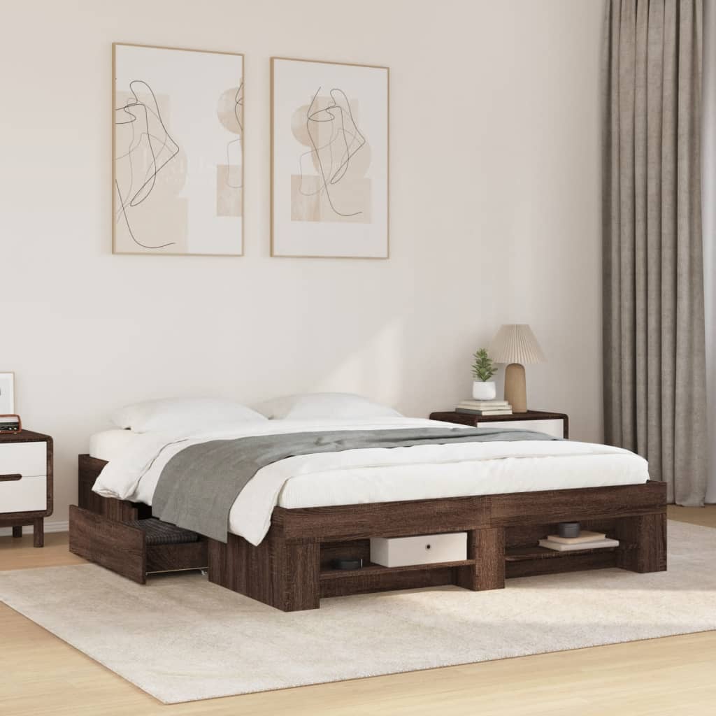 Bettgestell ohne Matratze Braun Eiche 150x200 cm Holzwerkstoff