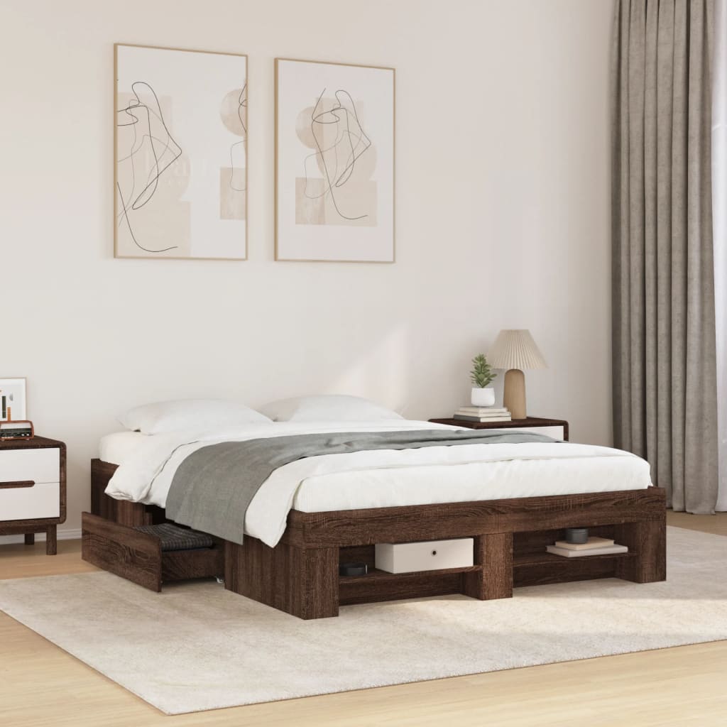 Bettgestell ohne Matratze Braun Eiche 140x190 cm Holzwerkstoff