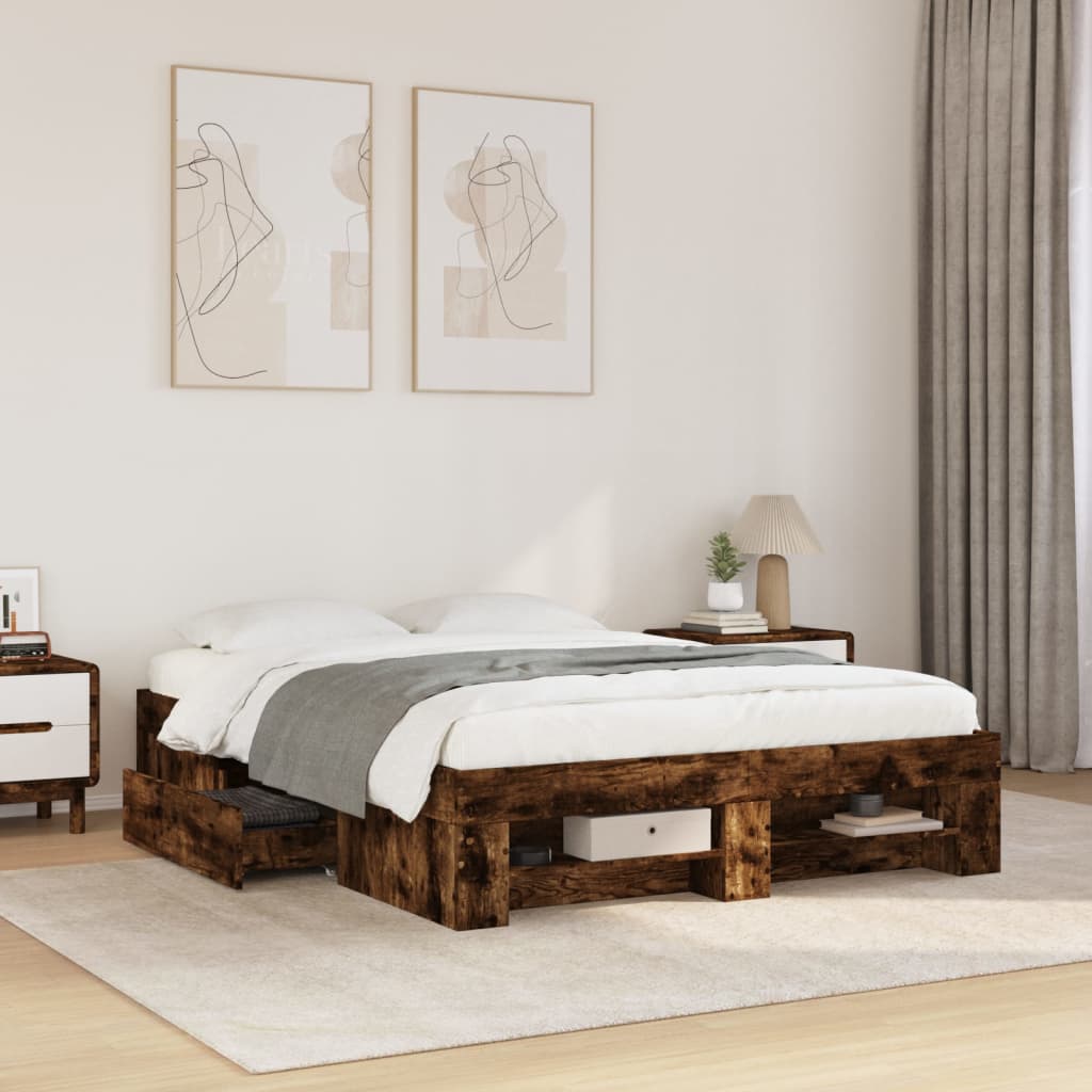 Bettgestell Räuchereiche 135x190 cm Holzwerkstoff