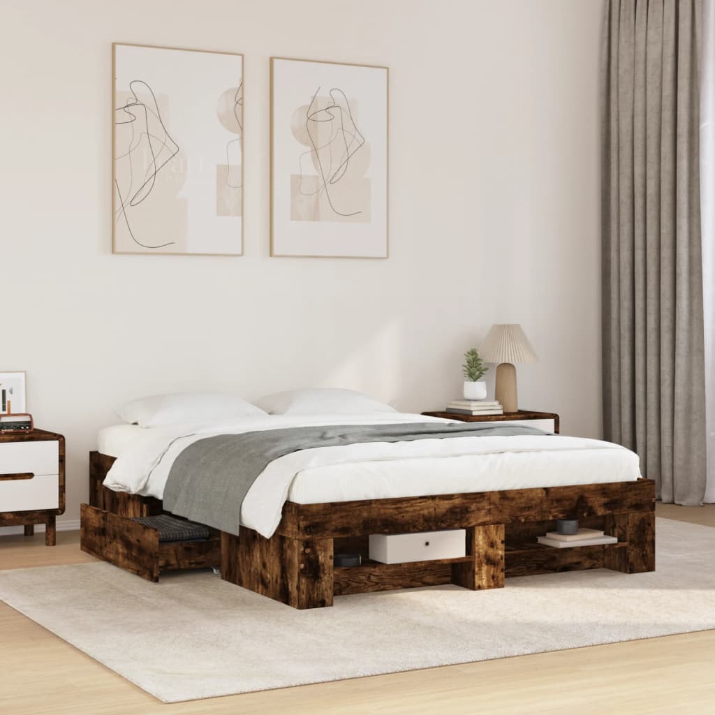 Bettgestell ohne Matratze Räuchereiche 120x190 cm Holzwerkstoff