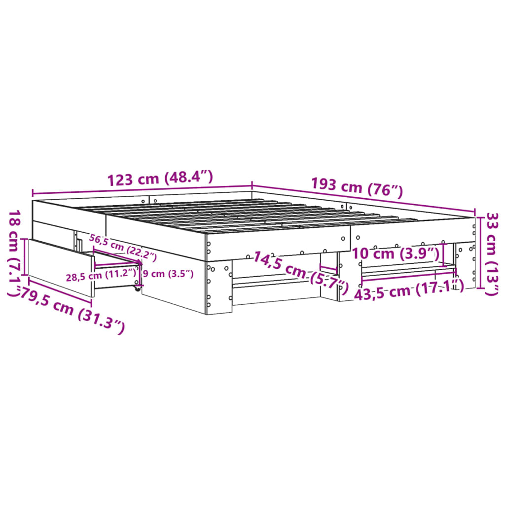 Bettgestell ohne Matratze Räuchereiche 120x190 cm Holzwerkstoff