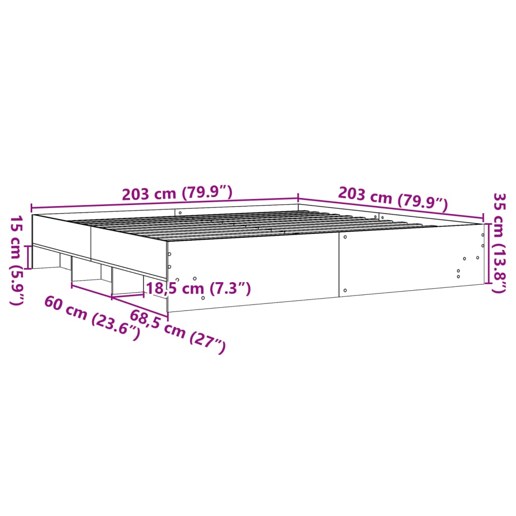 Bettgestell ohne Matratze Sonoma-Eiche 200x200 cm Holzwerkstoff