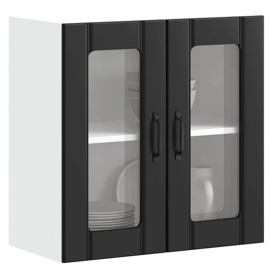 Küchen-Hängeschrank mit Glastür Lucca Schwarz Holzwerkstoff