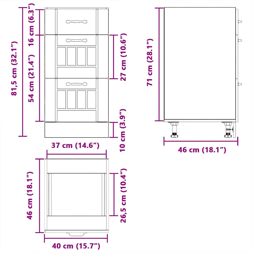 Küchen-Unterschrank Lucca Betongrau Holzwerkstoff