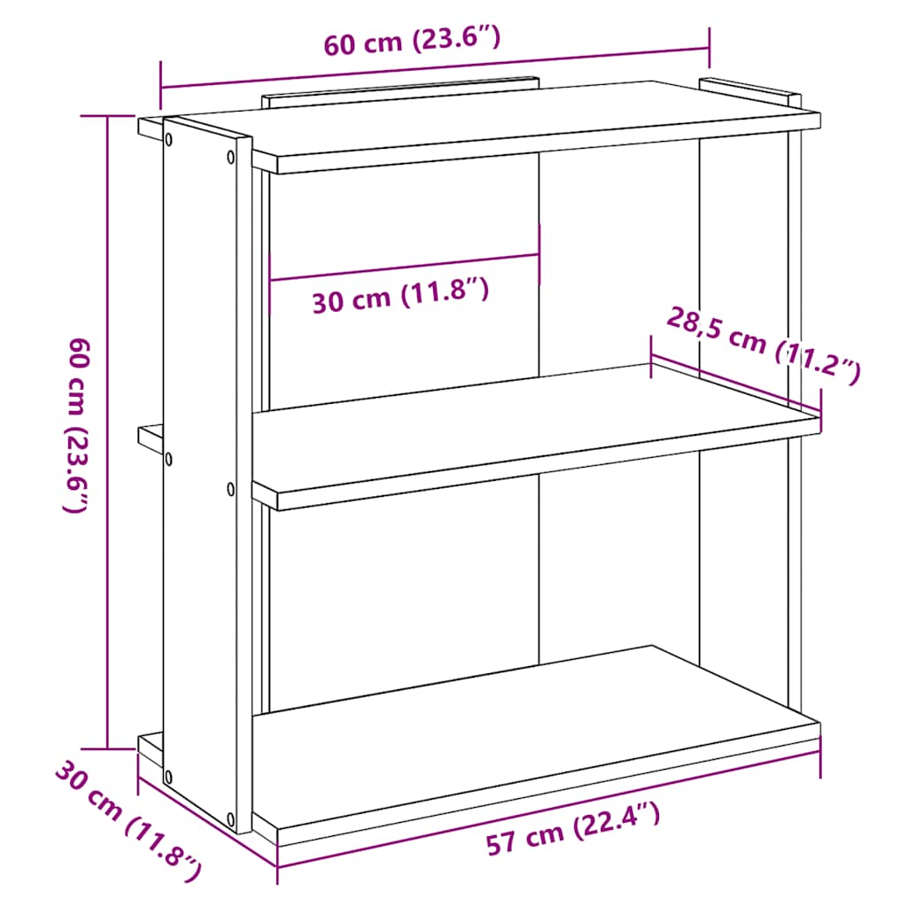 Bücherregal 3 Böden Schwarz 60x30x60 cm Holzwerkstoff